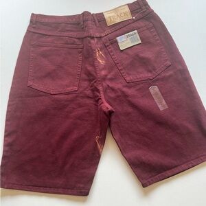 NWT Vintage Track Men's Burgundy Jean Shorts Size 40x11 with Bleach Defect (D3)